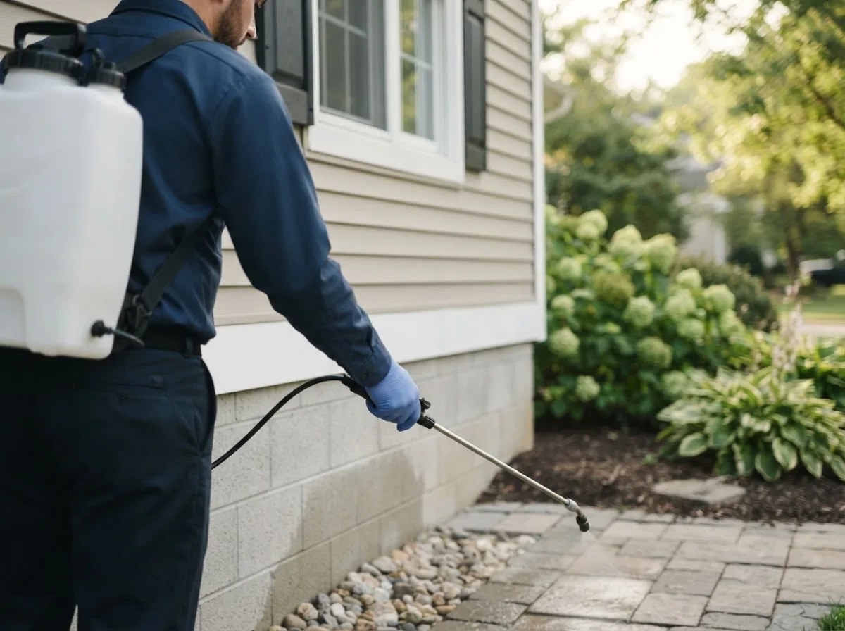 Pest control technician inspecting a home in Winona, KS